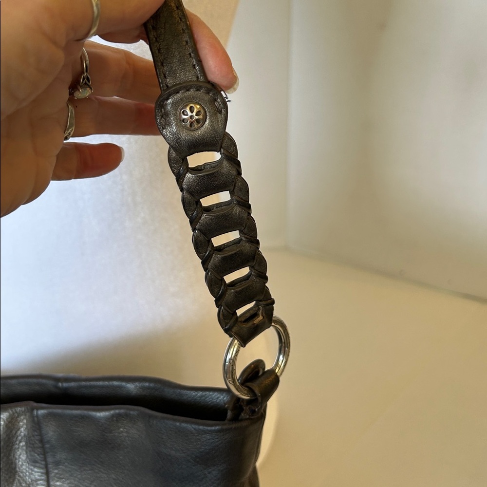 BRIGHTON  BLACK BROWN  LEATHER WITH BRAIDED STRAP & TASSLE DETAIL CROSSBODY BAG - Picture 4 of 12